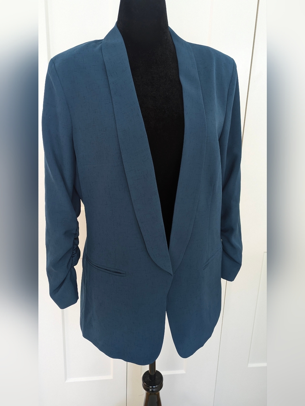 DKNY Women Blazer Jacket Teal Size 14 Gold Logo 3/4 Sleeves Classic Business EUC - Picture 4 of 13